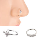 5Pcs Silver Gold Stainless Steel Nose Ring Lip Hoop Studs Ear Screws with Star And Flower Rhinestone Decor Body Jewelry for Women 1mm 18g