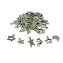 36pcs Tibetan Silver Pendants Star And Moon Charms Jewellery Finding Making