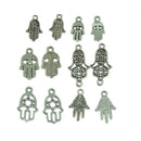 36pcs/bag Silver Alloy 6Styles Mixed Eyes Star Heart Sector Hexagonal Palm Shaped Charms Pendants Jewelry DIY Finding Making