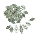36pcs/bag Silver Alloy 6Styles Mixed Eyes Star Heart Sector Hexagonal Palm Shaped Charms Pendants Jewelry DIY Finding Making