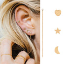 4Pcs Romantic Small Cute Gold Star Moon Lovely Heart Shaped Stud Earrings Jewelry