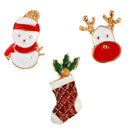 3 Pieces/Set Christmas Themed Enamel Bright Color Pin Brooch Snowman/Stockings/Deer Breastpin