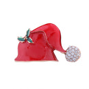 Christmas Hat Brooch Vintage Red Enamel Xmas Scarf Lapel Pin Ornaments