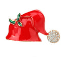 Christmas Hat Brooch Vintage Red Enamel Xmas Scarf Lapel Pin Ornaments