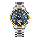 TEVISE Mens Watch Automatic Mechanical Wristwatch Luxury Fashionable Classic (Blue & Golden)