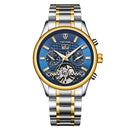 TEVISE Mens Watch Automatic Mechanical Wristwatch Luxury Fashionable Classic (Blue & Golden)
