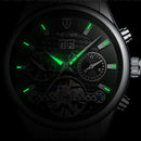TEVISE Mens Automatic Mechanical Six Hands Self Wind Watch Stainless Steel Wrist Watches Luminous ( Black & Silver )