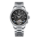 TEVISE Mens Automatic Mechanical Six Hands Self Wind Watch Stainless Steel Wrist Watches Luminous ( Black & Silver )