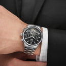 TEVISE Mens Automatic Mechanical Six Hands Self Wind Watch Stainless Steel Wrist Watches Luminous ( Black & Silver )