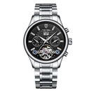 TEVISE Mens Automatic Mechanical Six Hands Self Wind Watch Stainless Steel Wrist Watches Luminous ( Black & Silver )