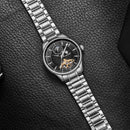 TEVISE Black Dial Automatic Mechanical Watch For Mens Stainless Steel Tourbillion Moon Luminous