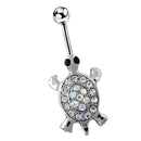 Stainess Steel Tortoise Dangle Rhinestone Belly Button Ring Navel barbell Piercing jewelry