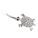 Stainess Steel Tortoise Dangle Rhinestone Belly Button Ring Navel barbell Piercing jewelry