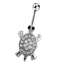 Stainess Steel Tortoise Dangle Rhinestone Belly Button Ring Navel barbell Piercing jewelry
