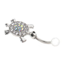 Stainess Steel Tortoise Dangle Rhinestone Belly Button Ring Navel barbell Piercing jewelry