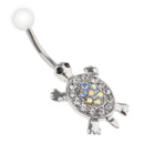 Stainess Steel Tortoise Dangle Rhinestone Belly Button Ring Navel barbell Piercing jewelry