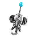Antique Silver Elephant Belly Button Stainless Steel Navel Ring Jewellery