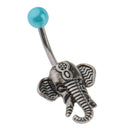Antique Silver Elephant Belly Button Stainless Steel Navel Ring Jewellery