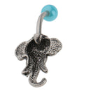 Antique Silver Elephant Belly Button Stainless Steel Navel Ring Jewellery