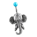 Antique Silver Elephant Belly Button Stainless Steel Navel Ring Jewellery