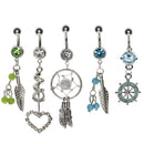 5 Pieces Crystal Rhinestone Long Tassel Dangle Belly Button Ring Lot 14g
