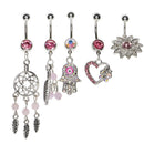 5pcs Belly Button Ring 14 Gauge Stainless Steel Deamcatcher Flower Heart Navel Ring Body Piercing Jewelry