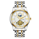 TEVISE Automatic Mechanical Watch Tourbillion Moon Phase Luminous Rome Numeral White Gold Stainless Steel WristWatches