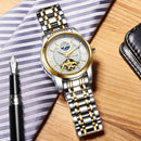 TEVISE Automatic Mechanical Watch Tourbillion Moon Phase Luminous Rome Numeral White Gold Stainless Steel WristWatches
