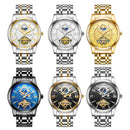 TEVISE Automatic Mechanical Watch Tourbillion Moon Phase Luminous Rome Numeral White Gold Stainless Steel WristWatches