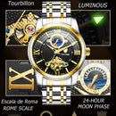 TEVISE Automatic Mechanical Watch For Men Tourbillion 24 Hour Moonphase Black 42mm Round Analog