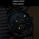 TEVISE Automatic Mechanical Watch For Men Tourbillion 24 Hour Moonphase Black 42mm Round Analog