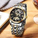 TEVISE Automatic Mechanical Watch For Men Tourbillion 24 Hour Moonphase Black 42mm Round Analog