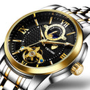 TEVISE Automatic Mechanical Watch For Men Tourbillion 24 Hour Moonphase Black 42mm Round Analog