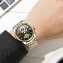 TEVISE Automatic Mechanical Watch For Men Tourbillion 24 Hour Moonphase Black 42mm Round Analog
