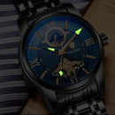 TEVISE Mens Automatic Mechanical Watch 24 Hours Moonphase Tourbillion Blue Round Dial Men's Wrist Watches