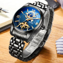TEVISE Mens Automatic Mechanical Watch 24 Hours Moonphase Tourbillion Blue Round Dial Men's Wrist Watches