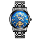 TEVISE Mens Automatic Mechanical Watch 24 Hours Moonphase Tourbillion Blue Round Dial Men's Wrist Watches
