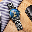 TEVISE Mens Automatic Mechanical Watch 24 Hours Moonphase Tourbillion Blue Round Dial Men's Wrist Watches
