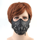 Windproof Dust-proof Bicycle Sport PU Leather Long Nose Half Face Zipper Mask with Rivet Decor Long Nose Funny Cool Mask