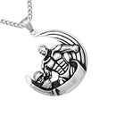 Silver Stainless Steel Muscle Men Sports Gym Dumbbells Weight Lifting Moon Pendant Necklace Hippy Biker Jewelry