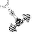 Mens Silver Stainless Steel Athletic Fitness Dumbbell Pendant Chain Fitness Weightlifting Gym Charms Necklace