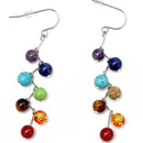 Handmade Natural 7Colors Yoga Gemstone Crystal Beads Dangle Charm Earrings