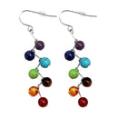 Handmade Natural 7Colors Yoga Gemstone Crystal Beads Dangle Charm Earrings