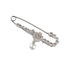 Large 7.8x1.8cm Crystal Faux Pearl Pendant Safety Pin Bow Brooch Women Dress