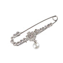 Large 7.8x1.8cm Crystal Faux Pearl Pendant Safety Pin Bow Brooch Women Dress