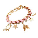 Women Star Flower Cards Bracelet Crystal Leather Rope Bangle Charms Jewelry
