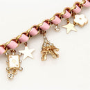 Women Star Flower Cards Bracelet Crystal Leather Rope Bangle Charms Jewelry