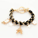 Women Star Flower Cards Bracelet Crystal Leather Rope Bangle Charms Jewelry
