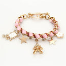 Women Star Flower Cards Bracelet Crystal Leather Rope Bangle Charms Jewelry