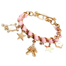Women Star Flower Cards Bracelet Crystal Leather Rope Bangle Charms Jewelry